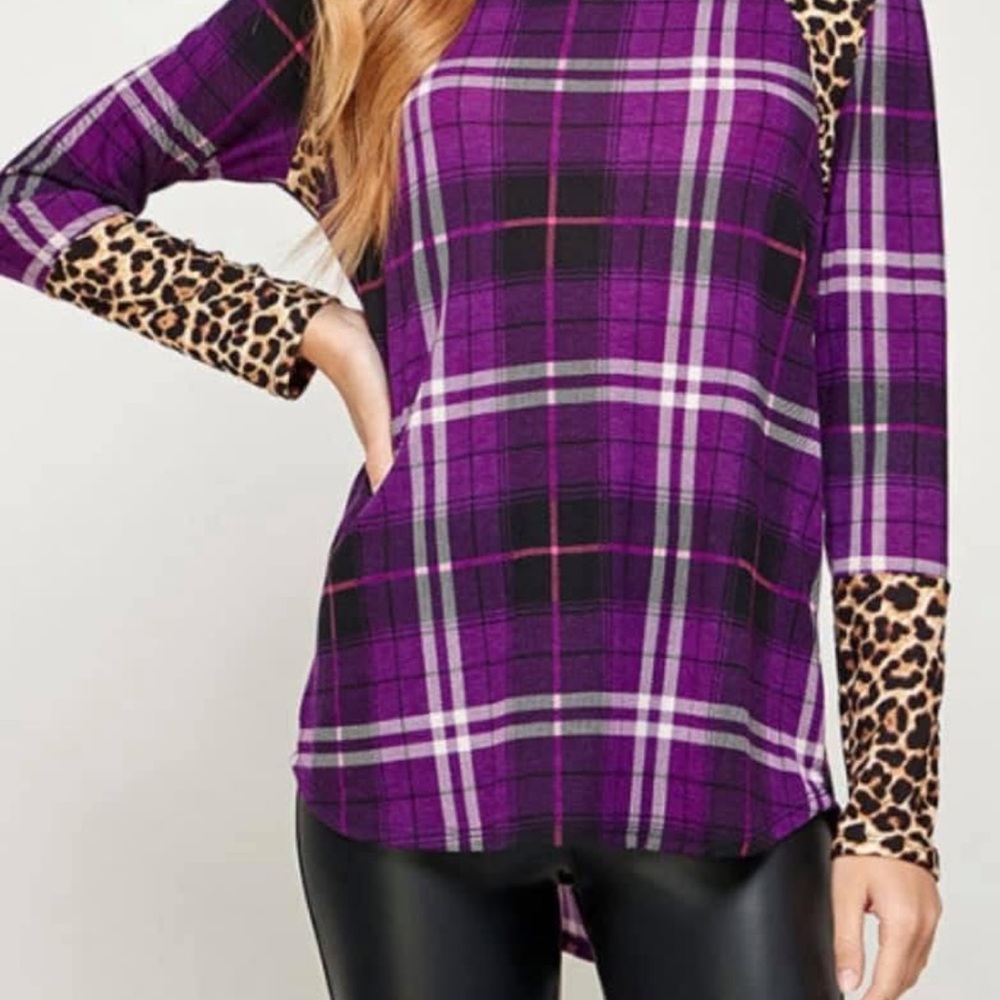 🎀 NEW Purple Leopard Checkered Shirt Size 3X